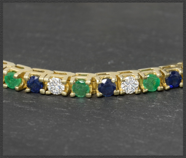 Diamant, Smaragd & Saphir Armband, 585 Gelbgold