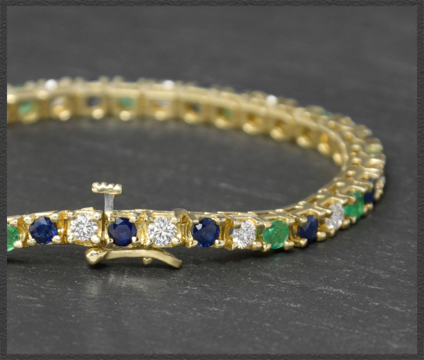 Diamant, Smaragd & Saphir Armband, 585 Gelbgold