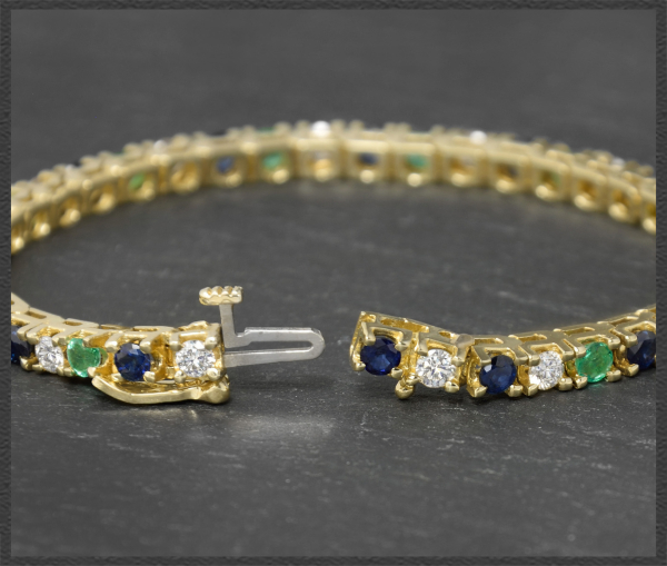 Diamant, Smaragd & Saphir Armband, 585 Gelbgold