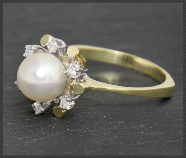 Vintage Diamant & Perlen Ring mit Brillanten, 585 Gold