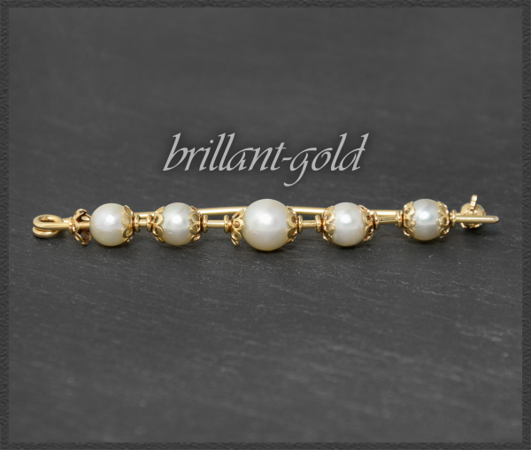 Antike 750 Gold Brosche mit weißen Perlen, um 1920