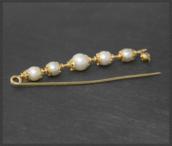 Antike 750 Gold Brosche mit weißen Perlen, um 1920