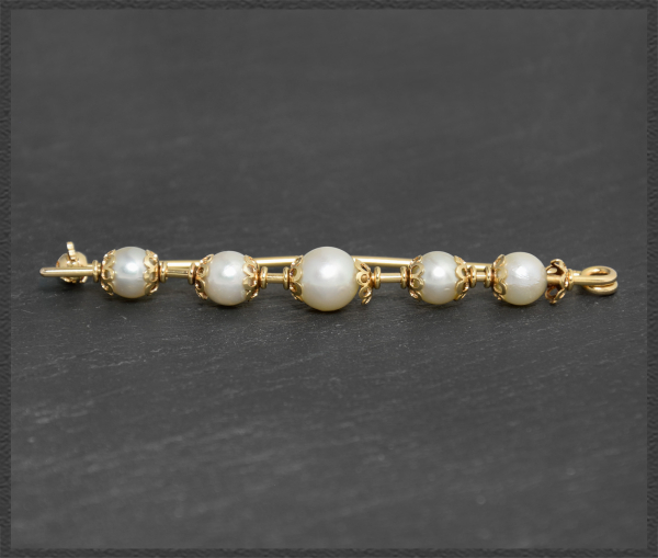 Antike 750 Gold Brosche mit weißen Perlen, um 1920