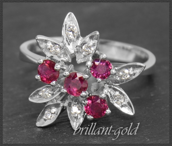 Preview: Diamant & Rubin Ring mit 0,64ct, 585 Gold, Vintage