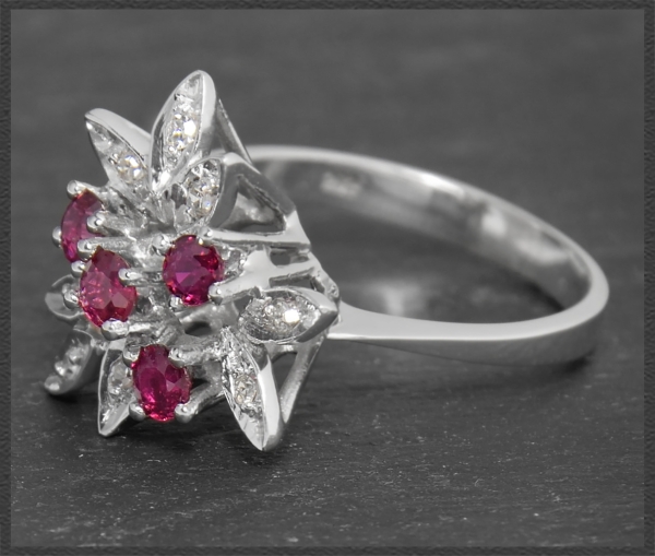 Diamant & Rubin Ring mit 0,64ct, 585 Gold, Vintage