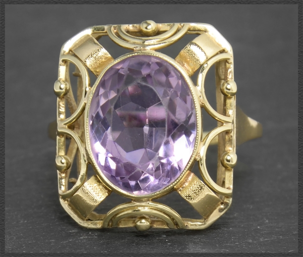 Preview: Ring mit 8,50ct Amethyst, 585 Gelbgold, Vintage