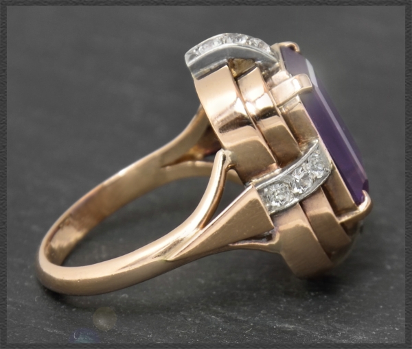 Preview: Antiker Amethyst & weißer Saphir Ring, Art Deco