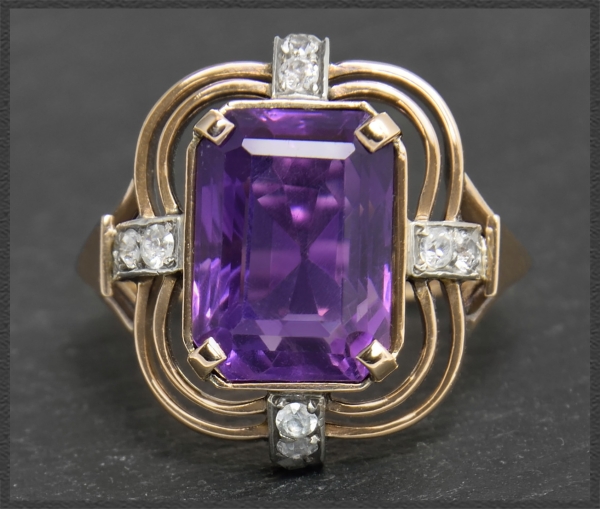 Preview: Antiker Amethyst & weißer Saphir Ring, Art Deco