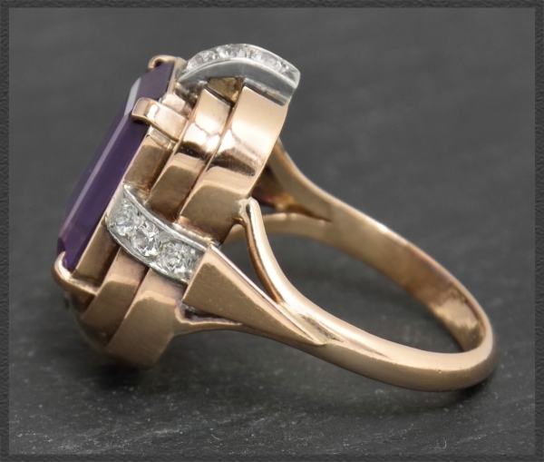 Antiker Amethyst & weißer Saphir Ring, Art Deco