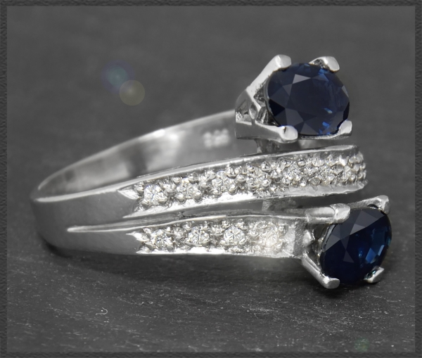 Preview: Saphir & Diamant Cocktail Ring mit 2,90ct, 585 Weißgold Damenring, Handarbeit
