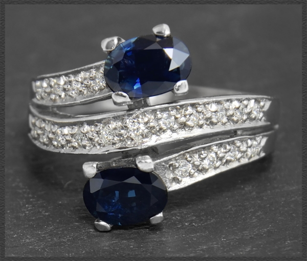 Preview: Saphir & Diamant Cocktail Ring mit 2,90ct, 585 Weißgold Damenring, Handarbeit