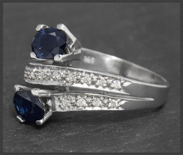 Saphir & Diamant Cocktail Ring mit 2,90ct, 585 Weißgold Damenring, Handarbeit
