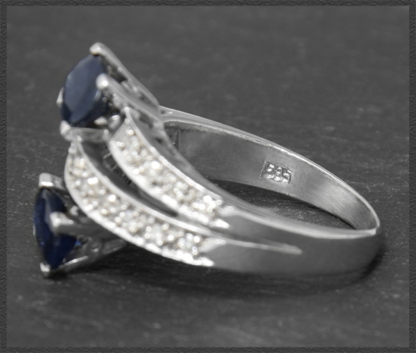 Preview: Saphir & Diamant Cocktail Ring mit 2,90ct, 585 Weißgold Damenring, Handarbeit