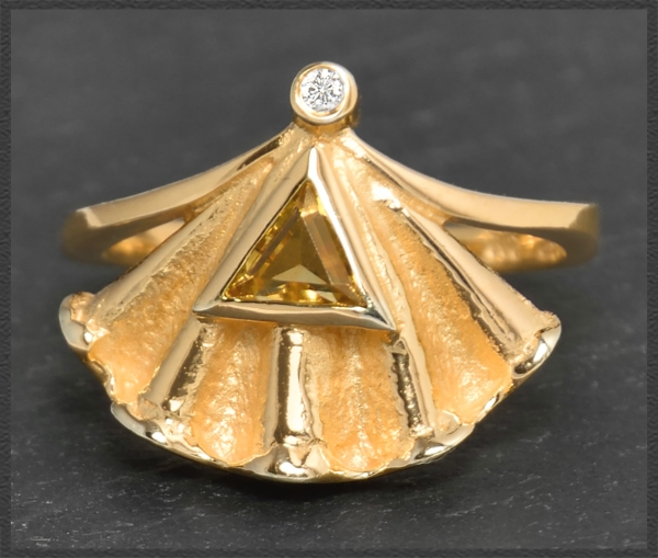 Diamant & Citrin Ring, 585 Gold, Designer-Schmuck