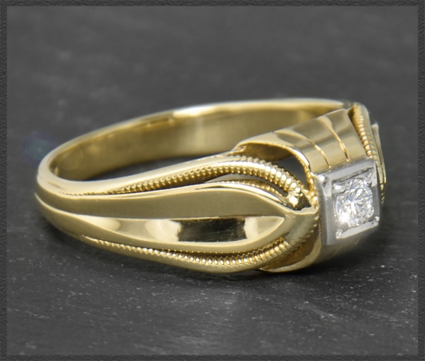 Antiker Diamant Ring, 0,11ct Solitär, 585 Gold & Platin