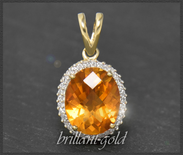 Diamant & oranger Citrin Anhänger mit 3,75ct, Gelbgold