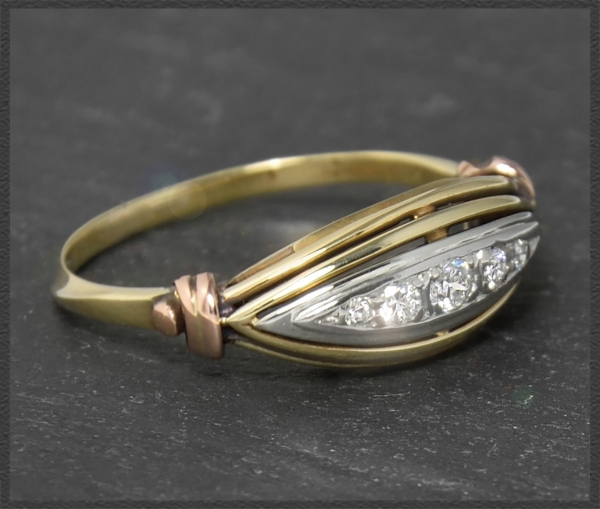 Preview: Diamant Ring mit 0,15ct, Antik 585 Gold Multicolor