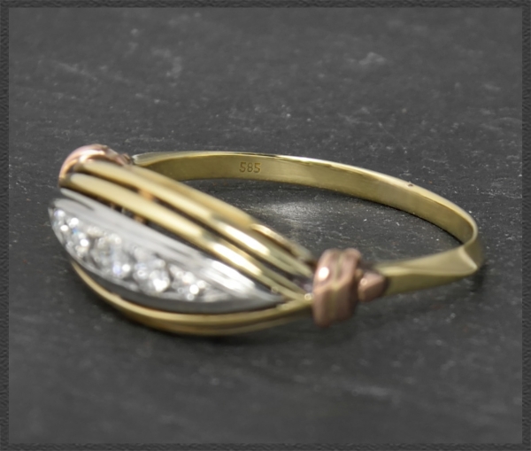 Preview: Diamant Ring mit 0,15ct, Antik 585 Gold Multicolor
