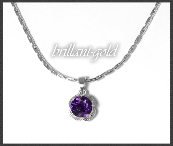 Amethyst & Diamant Collier, 585 Weißgold Anhänger & Kette
