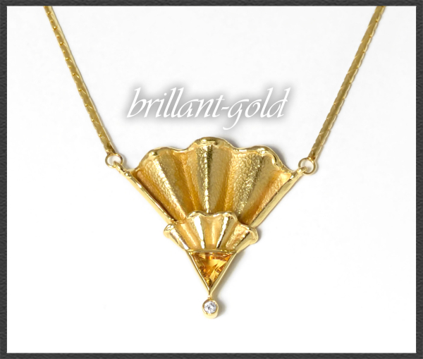 Citrin & Diamant Collier, 585 Gold Designer-Schmuck