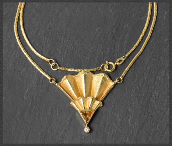 Citrin & Diamant Collier, 585 Gold Designer-Schmuck