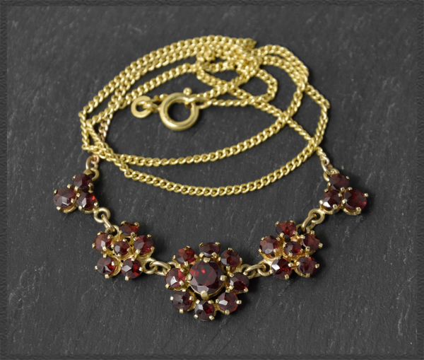 Vintage Gold Collier Kette mit 5,30ct roten Granaten