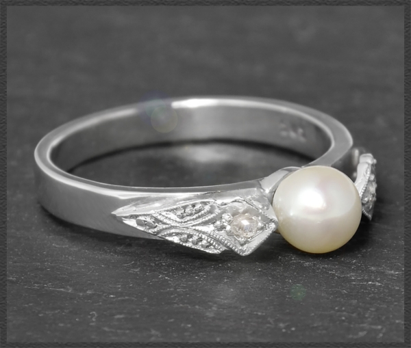 Vintage Diamant & Akoya Perlen Ring, 585 Weißgold