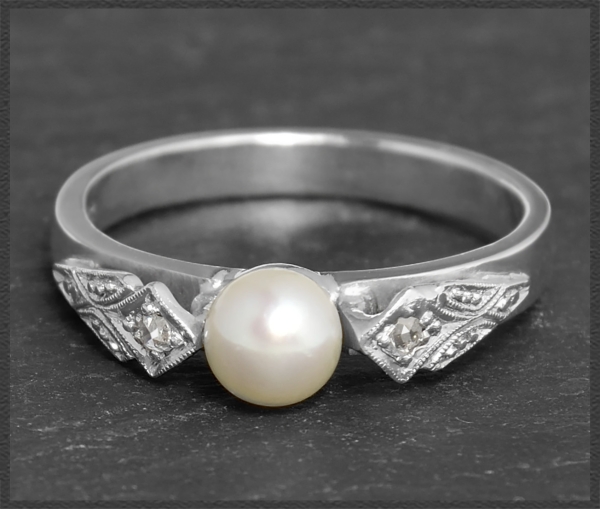 Vintage Diamant & Akoya Perlen Ring, 585 Weißgold