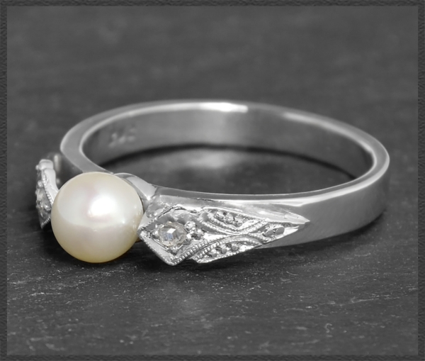 Vintage Diamant & Akoya Perlen Ring, 585 Weißgold