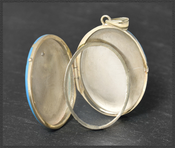 Gold & Email Medailon mit Gravur & Perle, um 1880