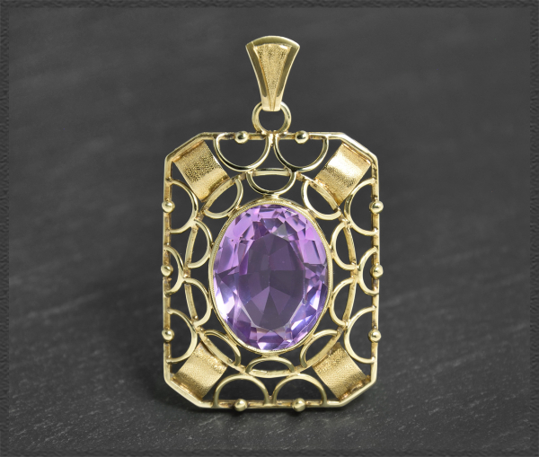 Preview: Vintage 19ct Amethyst Anhänger aus 585 Gelbgold