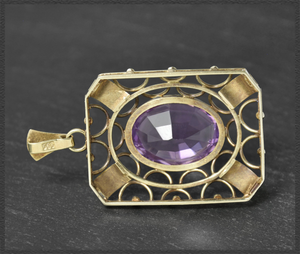 Preview: Vintage 19ct Amethyst Anhänger aus 585 Gelbgold