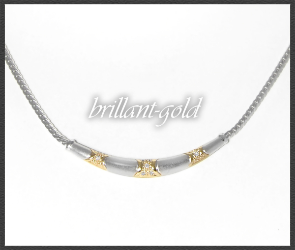 Collier mit 0,10ct Diamanten, 585 Weißgold & Gelbgold