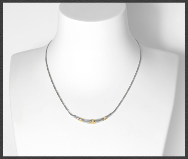 Collier mit 0,10ct Diamanten, 585 Weißgold & Gelbgold