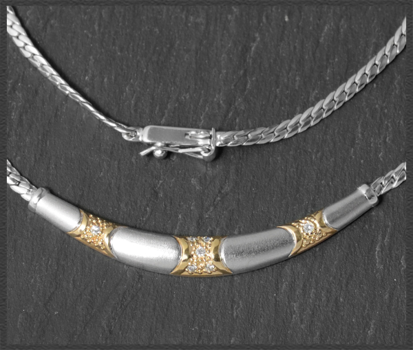 Collier mit 0,10ct Diamanten, 585 Weißgold & Gelbgold
