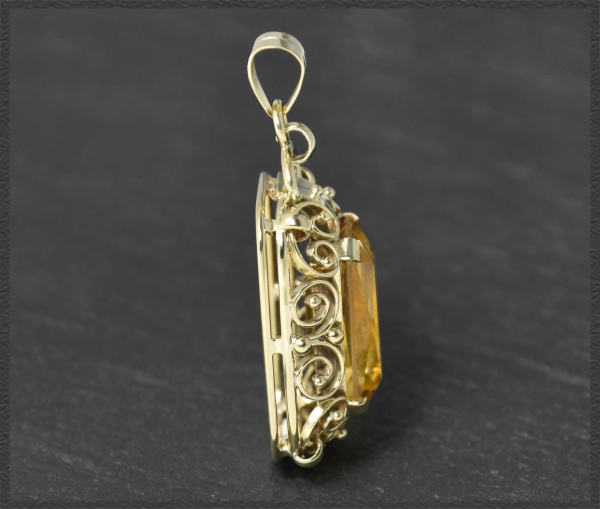 Preview: Citrin Anhänger mit 15ct, 585 Gold, Vintage um 1950