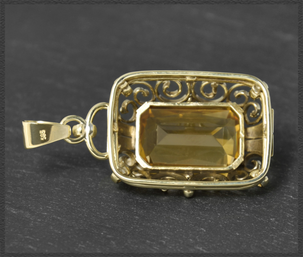 Preview: Citrin Anhänger mit 15ct, 585 Gold, Vintage um 1950