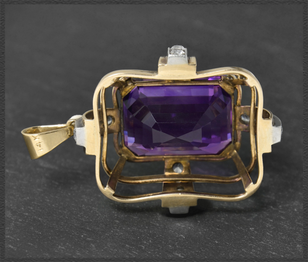 Preview: Antiker 30,5ct Amethyst & Saphir Anhänger, 585 Gold
