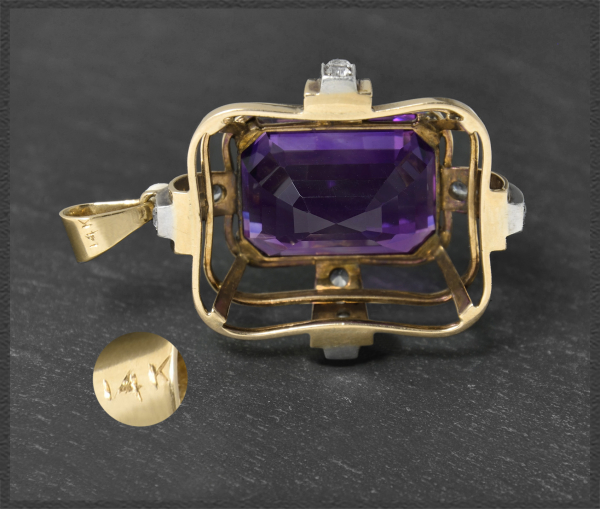 Antiker 30,5ct Amethyst & Saphir Anhänger, 585 Gold