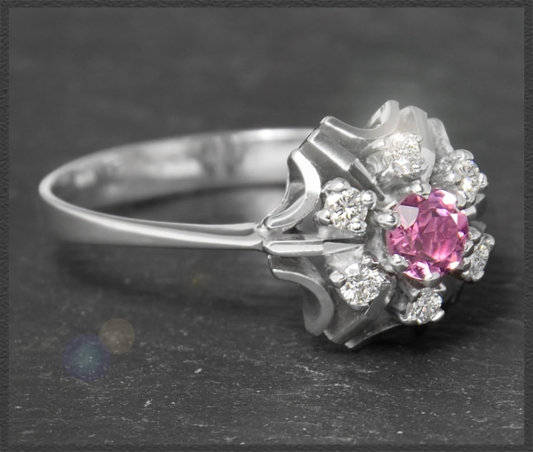 Preview: Vintage Diamant & Spinell Ring, 585 Weißgold