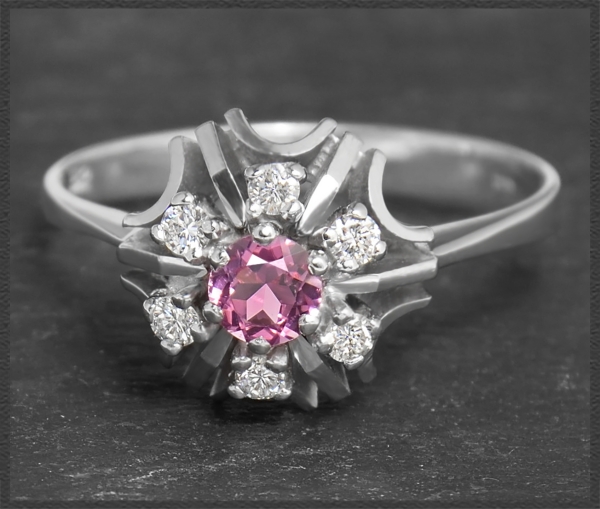 Preview: Vintage Diamant & Spinell Ring, 585 Weißgold