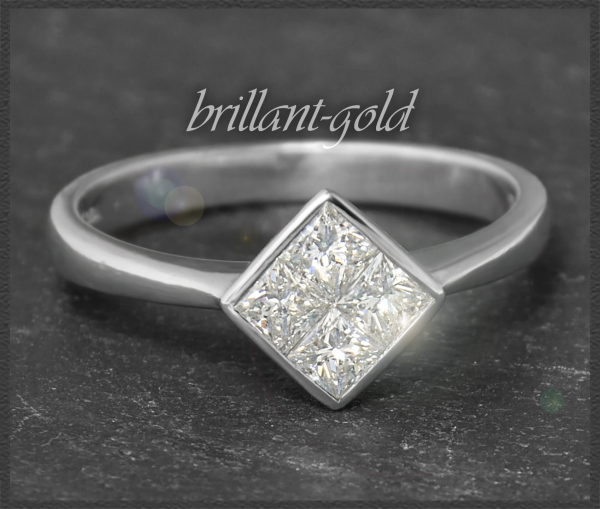 Ring mit 0,60ct Princess Diamanten, Bluff Solitär, Weißgold
