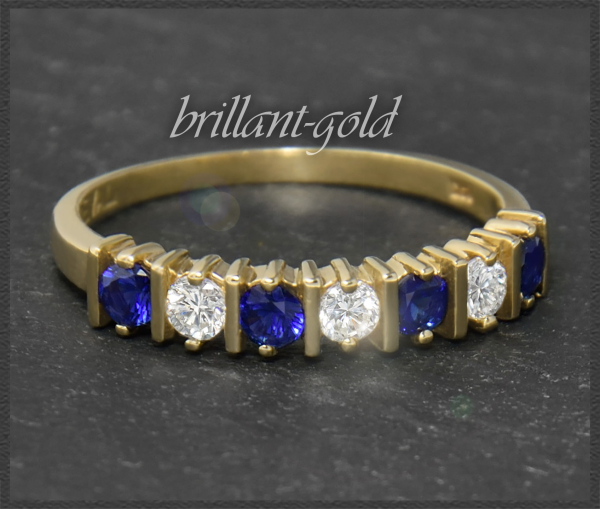 Saphir & Diamant Ring mit 0,60ct, 585 Gelbgold Memoryring