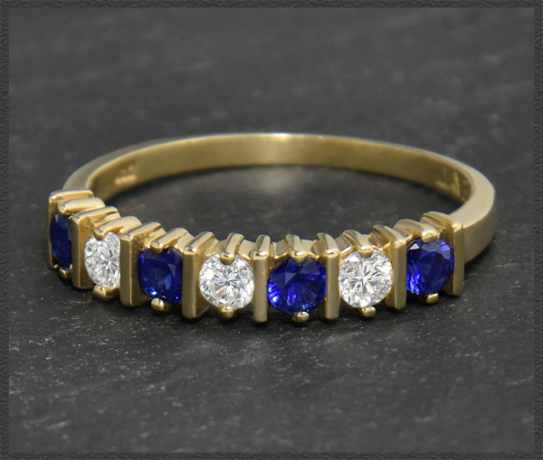 Saphir & Diamant Ring mit 0,60ct, 585 Gelbgold Memoryring