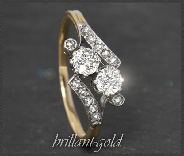 Antik 0,70ct Diamant "toi et moi" Ring, Gold & Platin