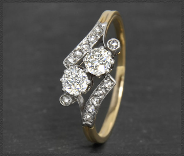 Antik 0,70ct Diamant "toi et moi" Ring, Gold & Platin