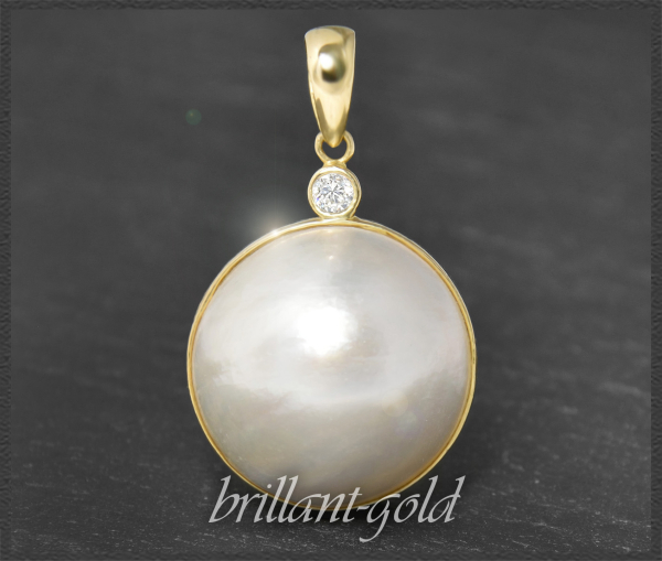 Anhänger 19,5mm Mabe Perle & 0,15ct Diamant, 750 Gold