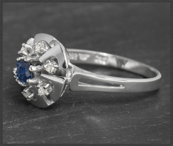 Vintage Diamant & Saphir Ring mit 0,47ct, 585 Weißgold