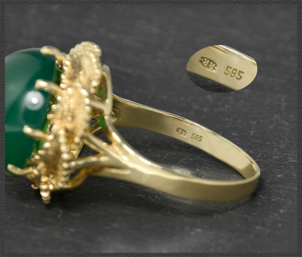 Chrysopras Ring 585 Gelbgold, 12,5ct Cabochon