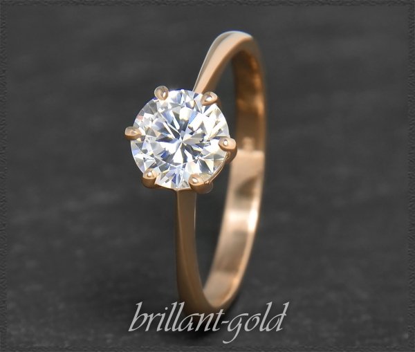 585 Gold Brillant Ring 1,08ct; Si2; 14 Karat Rotgold